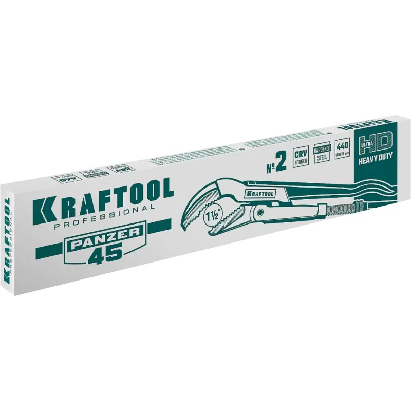KRAFTOOL PANZER-45, №2, 1.5″, 440 мм, трубный ключ с изогнутыми губками (2735-15)