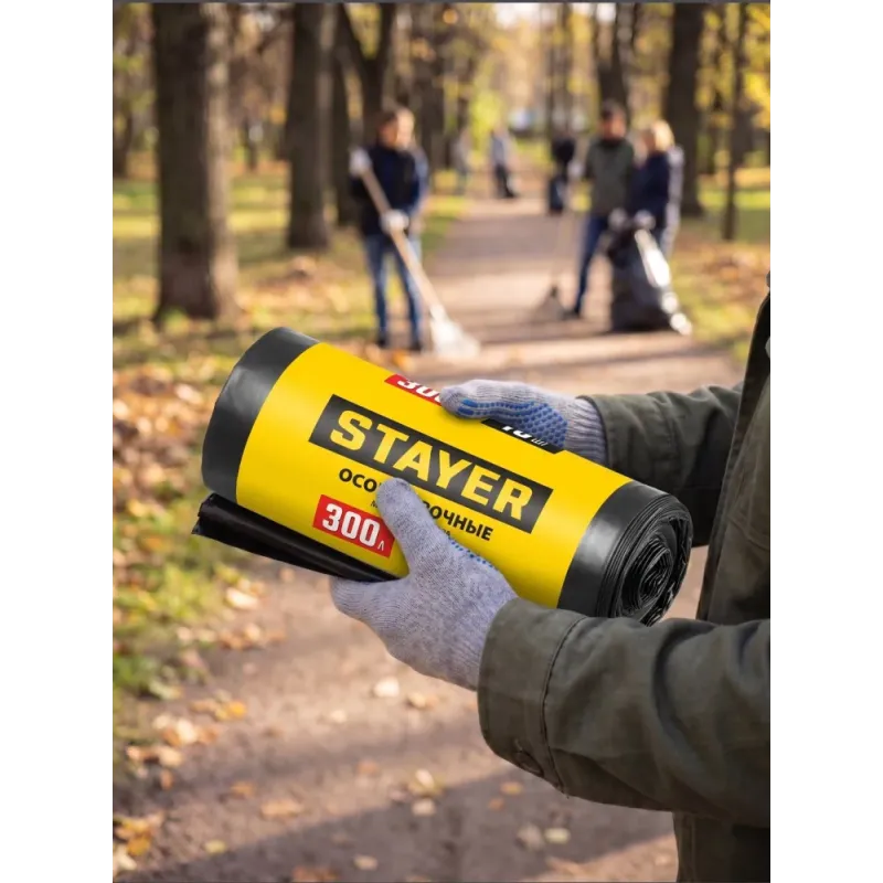 STAYER HEAVY DUTY, 300 л, 10 шт, черные, особопрочные, строительные мусорные мешки (39157-300)