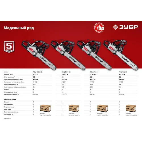 ЗУБР 49 см3, 45 см (Тип 5), бензопила (ПБЦ-М49-45)