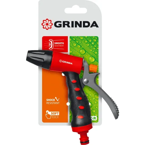 GRINDA T-R, плавная регулировка, курок сзади, пластиковый с TPR, поливочный пистолет (8-427186)