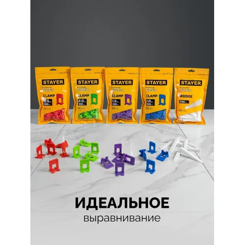 STAYER СВП TileFix, комплект: 0,5 мм, зажим + клин, 50 + 50 шт, система выравнивания плитки ″ворота″ (33840-H50)