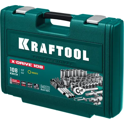 KRAFTOOL X-Drive 108, 108 предм., (1/2″+3/8″+1/4″), универсальный набор инструмента (27888-H108)