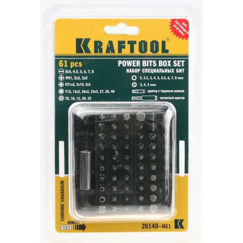 KRAFTOOL Grand-61, 61 шт, с адаптером, набор бит (26140-H61)