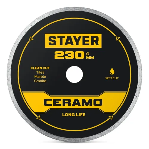 STAYER CERAMO 230 мм (22.2/25.4 х 5 х 2.2 мм), сплошной алмазный диск (3664-230)