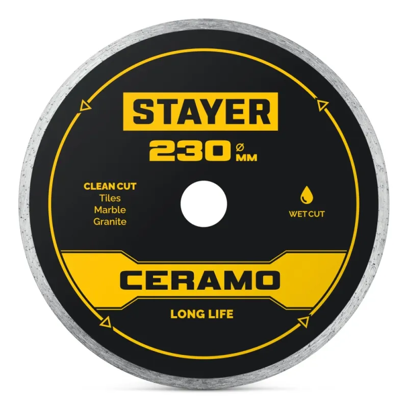STAYER CERAMO 230 мм (22.2/25.4 х 5 х 2.2 мм), сплошной алмазный диск (3664-230)