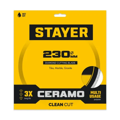 STAYER CERAMO 230 мм (22.2/25.4 х 5 х 2.2 мм), сплошной алмазный диск (3664-230)