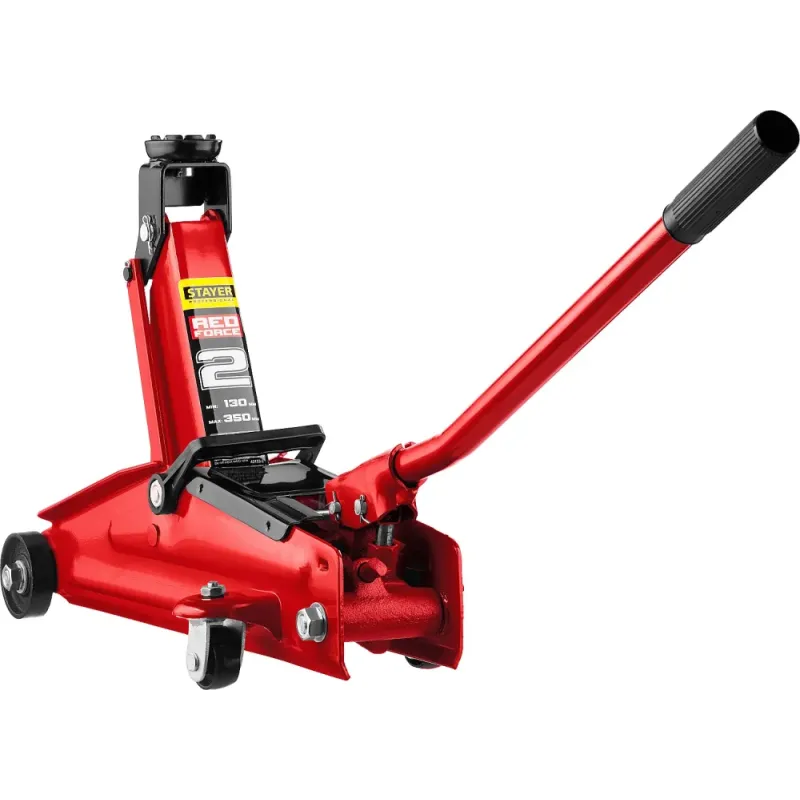 STAYER R-28 RED FORCE, 2 т, 130 - 350 мм, подкатной домкрат для легковых а/м, Professional (43153-2)