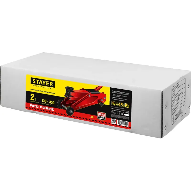 STAYER R-28 RED FORCE, 2 т, 130 - 350 мм, подкатной домкрат для легковых а/м, Professional (43153-2)