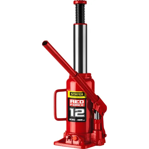 STAYER RED FORCE, 12 т, 230 - 465 мм, бутылочный гидравлический домкрат, Professional (43160-12)