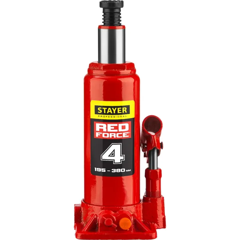 STAYER RED FORCE, 4 т, 195 - 380 мм, бутылочный гидравлический домкрат, Professional (43160-4)