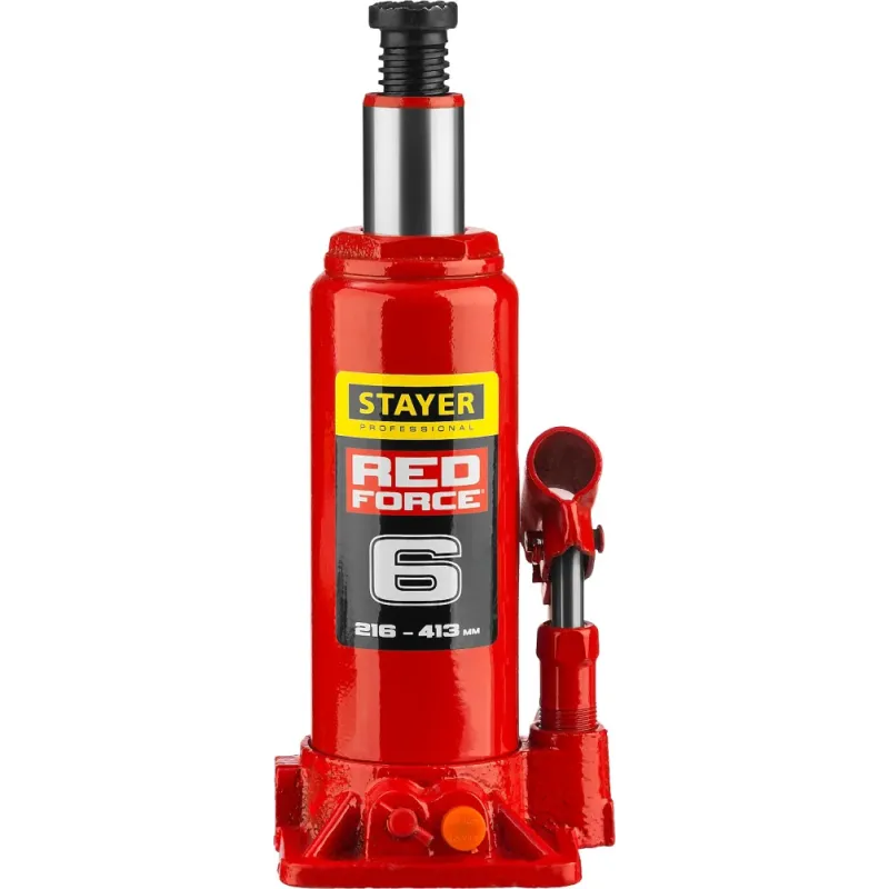 STAYER RED FORCE, 6 т, 216 - 413 мм, бутылочный гидравлический домкрат, Professional (43160-6)