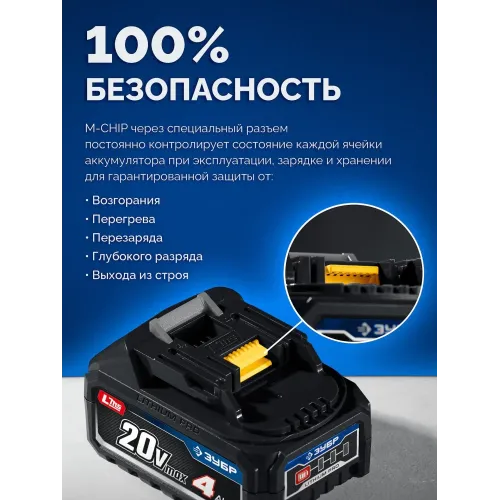 ЗУБР Power PRO, 20 В, 4.0 А·ч, аккумулятор LMS, ПРОФЕССИОНАЛ (BP-P-20-4)