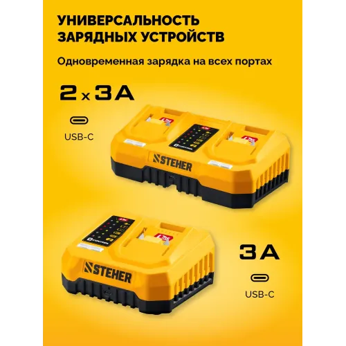 STEHER 20 В, 45 Н·м, 1 АКБ LMS (2 А·ч), бесщеточная дрель-шуруповерт (CB-45-21)