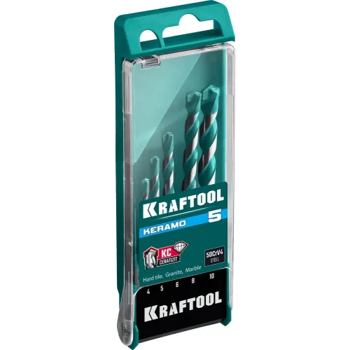 KRAFTOOL Keramo, 5 шт: 4-5-6-8-10 мм набор сверл по керамограниту с твердосплавной пластиной (29175-H5)