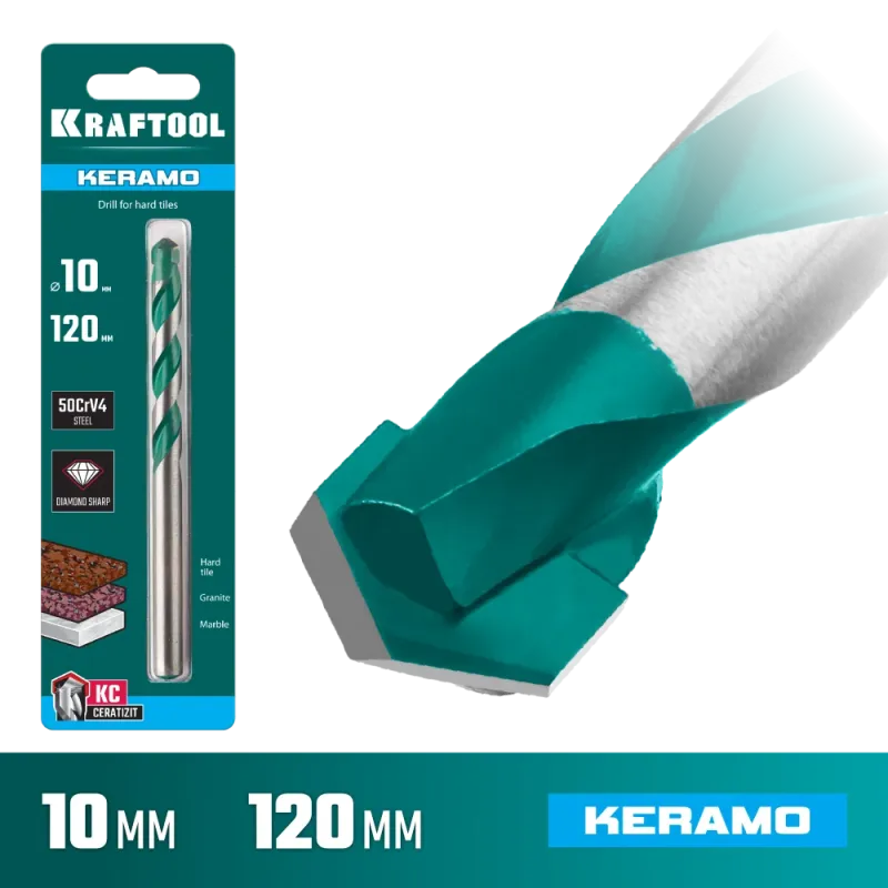 KRAFTOOL Keramo, 10 х 120 мм, тв.сплав КС, сверло по керамограниту (29175-120-10)