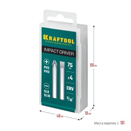 KRAFTOOL 75 мм, 4 шт, набор бит для ударной отвертки (25552)