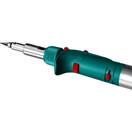 KRAFTOOL SolderGas, 120 K, 30 - 120 Вт, 1300°С, горелка, фен, пьезоподжиг, набор 10 в 1, газовый паяльник (55503-H10)