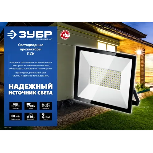 ЗУБР ПСК-30, 30 Вт, 6500 К, IP 65, светодиодный прожектор, Профессионал (57141-30)
