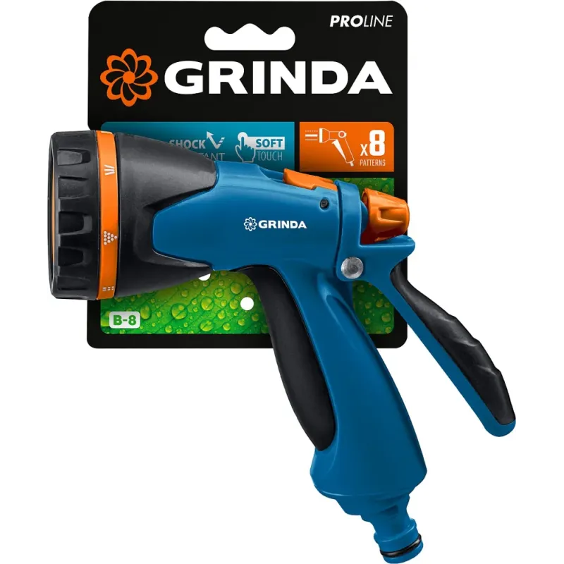 GRINDA B-8, 8 режимов, курок сзади, двухкомпонентный, поливочный пистолет, PROLine (429110)