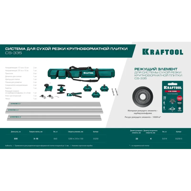 KRAFTOOL CS-335 22х6 мм, на подшипнике, режущий элемент для системы сухой резки крупноформатной плитки (33250-5)
