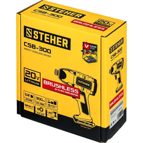 STEHER V1, 20 В, 300 Н·м, без АКБ, бесщеточный винтоверт (CSB-300)