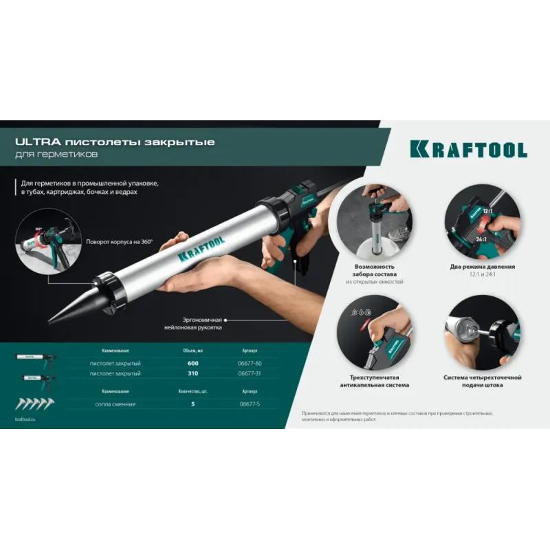 KRAFTOOL 5 шт., запасные сопла для закрытых пистолетов для герметика (06677-S)