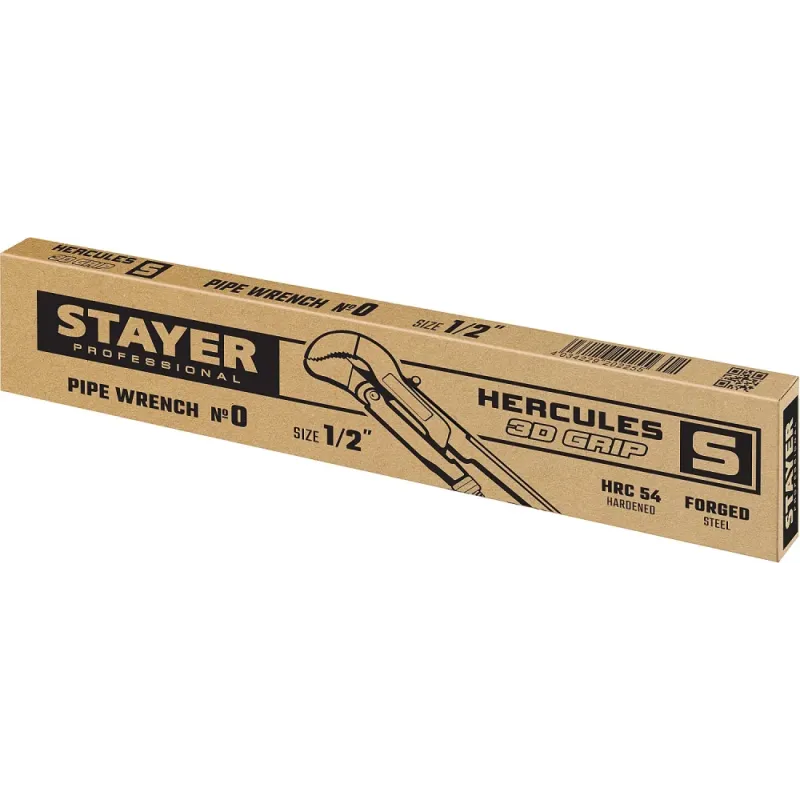 STAYER Hercules-S, №0, 1/2″, 240 мм, трубный ключ с изогнутыми губками, Professional (27311-0)