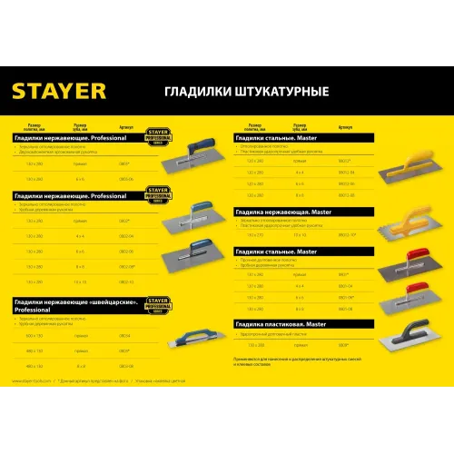 STAYER 130 х 280 мм, штукатурная гладилка, Professional (0802)