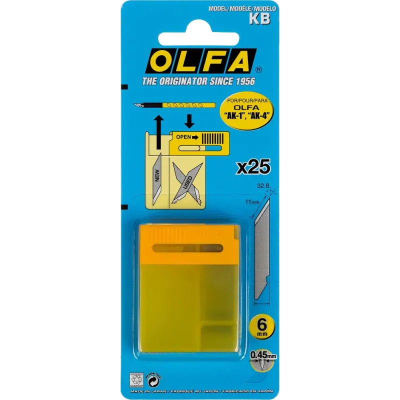 OLFA 25 шт, 6 мм, перовые лезвия для ножа OL-AK-1 (OL-KB)