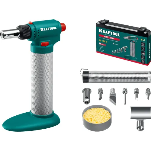KRAFTOOL Multi torch, 30 - 150 Вт, 1300°С, набор 8 в 1: горелка, фен, пьезоподжиг, газовый паяльник (55506-H8)