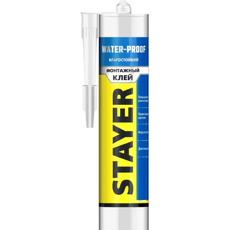 STAYER WATERPROOF, 280 мл, белый, влагостойкий монтажный клей, Professional (41325)