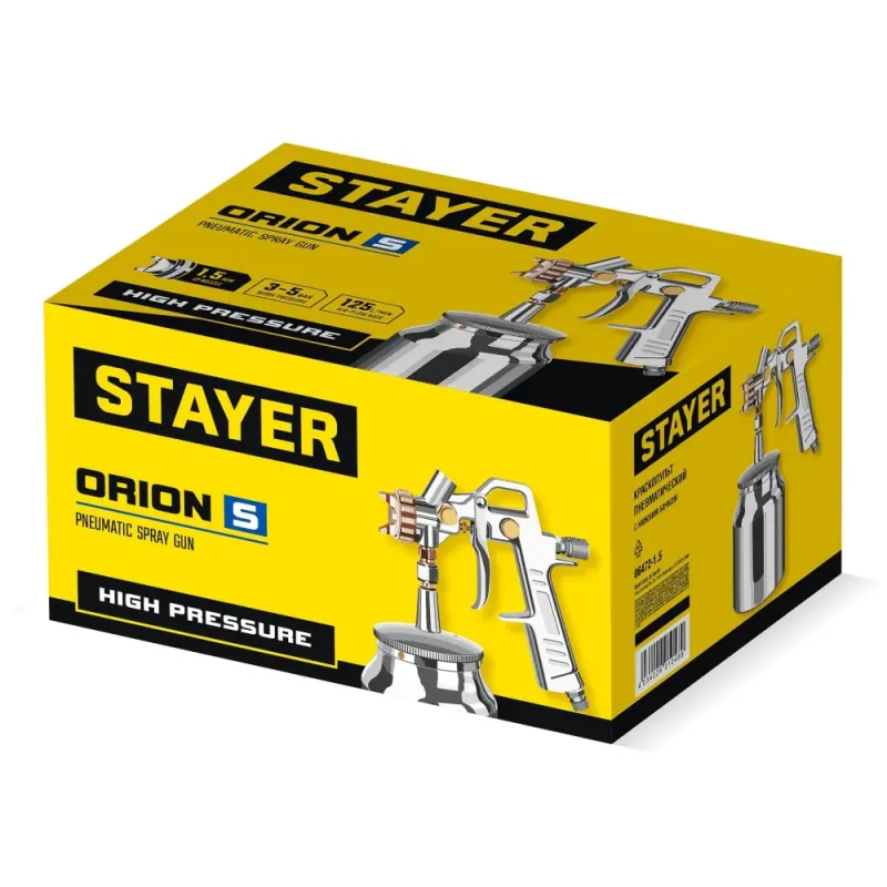 STAYER ORION S, 1.5 мм, пневматический краскопульт с нижним бачком (06472-1.5)