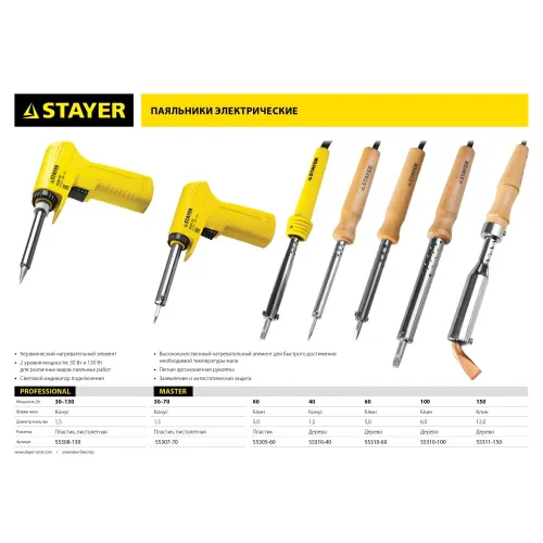STAYER MAXTerm, 60 Вт, клин, электропаяльник с деревянной рукояткой (55310-60)