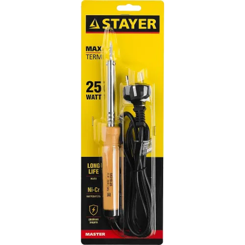 STAYER MAXTerm, 25 Вт, конус, электропаяльник с деревянной рукояткой (55310-25)