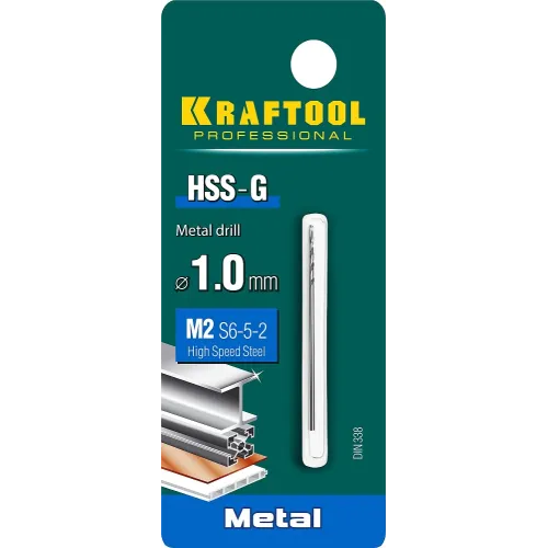 KRAFTOOL HSS-G, 1.0 х 34 мм, сталь P6M5, сверло по металлу (29651-1)
