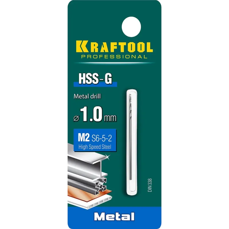 KRAFTOOL HSS-G, 1.0 х 34 мм, сталь P6M5, сверло по металлу (29651-1)