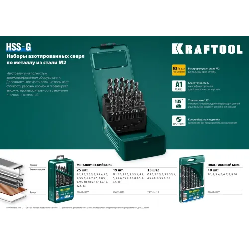 KRAFTOOL HSS-G, 1.0 х 34 мм, сталь P6M5, сверло по металлу (29651-1)