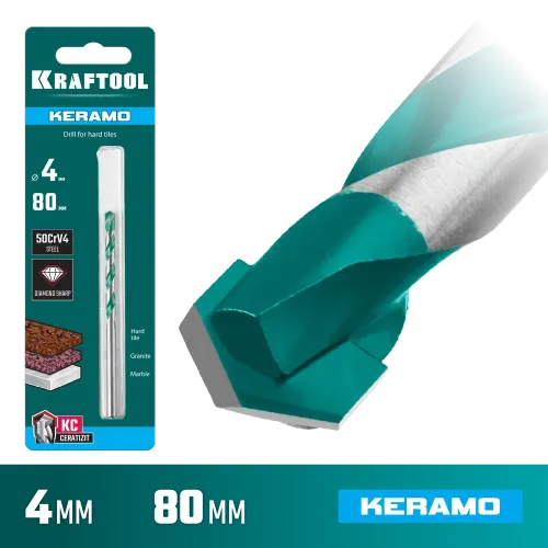 KRAFTOOL Keramo, 4 х 80 мм, тв.сплав КС, сверло по керамограниту (29175-080-4)