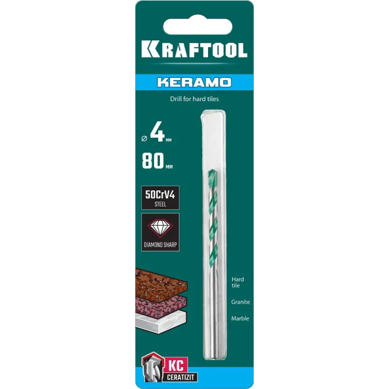 KRAFTOOL Keramo, 4 х 80 мм, тв.сплав КС, сверло по керамограниту (29175-080-4)