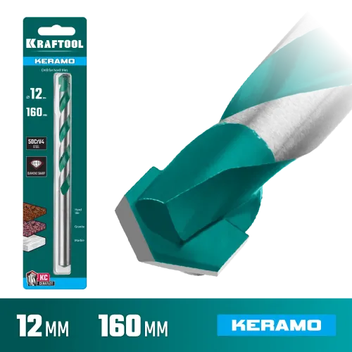 KRAFTOOL Keramo, 12 х 160 мм, тв.сплав КС, сверло по керамограниту (29175-160-12)