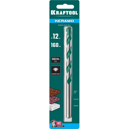 KRAFTOOL Keramo, 12 х 160 мм, тв.сплав КС, сверло по керамограниту (29175-160-12)