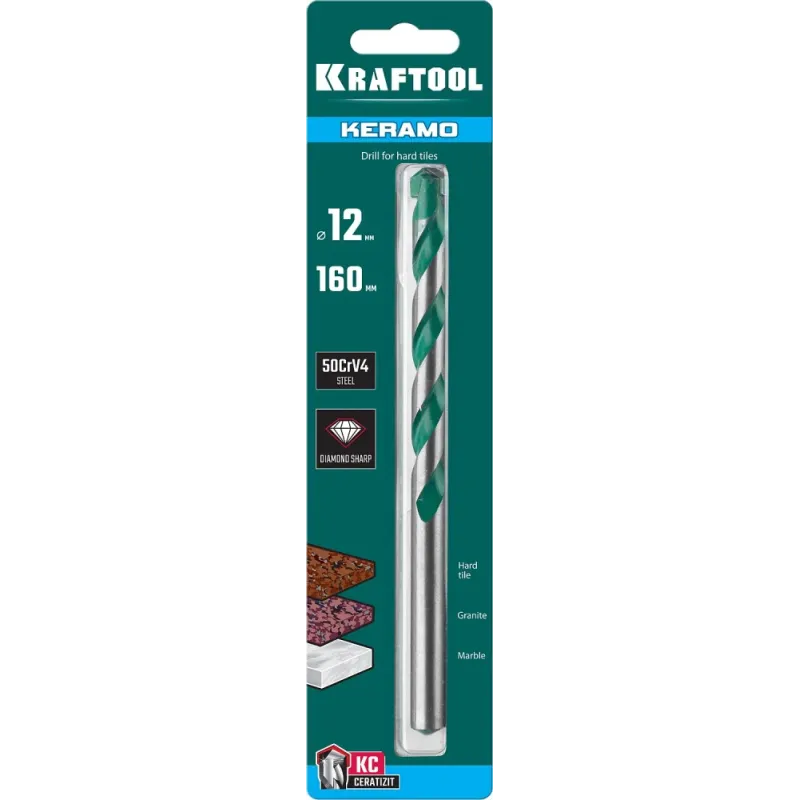 KRAFTOOL Keramo, 12 х 160 мм, тв.сплав КС, сверло по керамограниту (29175-160-12)