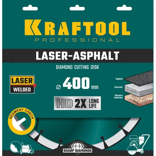 KRAFTOOL LASER-ASPHALT 400 мм (25.4/20 мм, 10х3.4 мм), алмазный диск (36687-400)