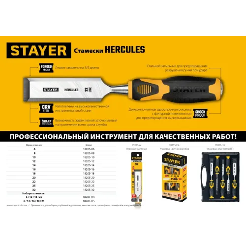 STAYER Hercules, 16 мм, стамеска-долото, Professional (18205-16)