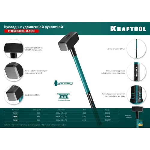 KRAFTOOL Fiberglass, 5 кг, кувалда с удлинённой рукояткой (2008-5)