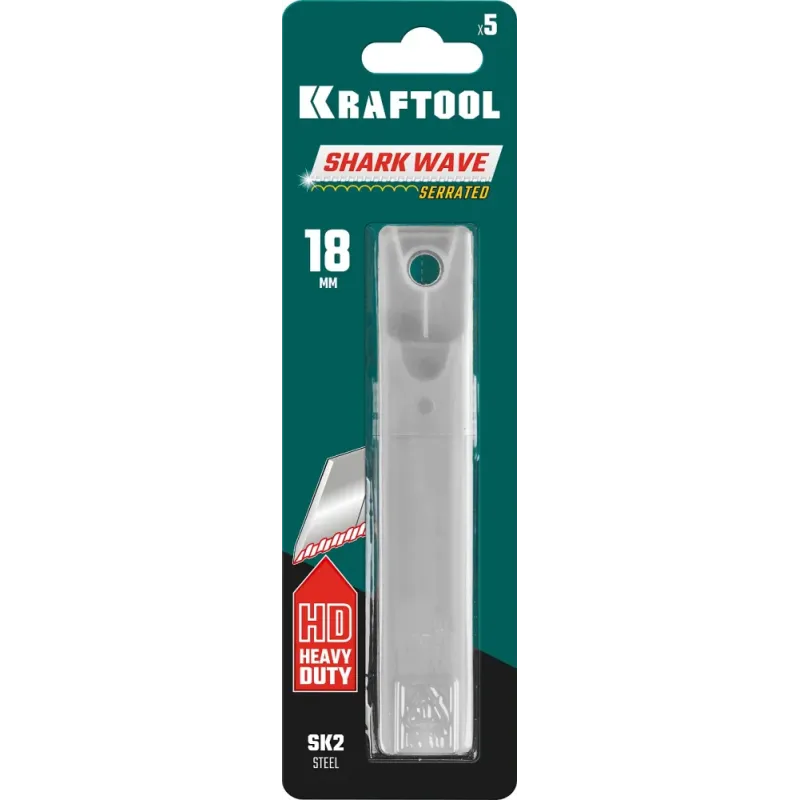 KRAFTOOL 18 мм, 5 шт, серрейторные сегментированные лезвия для сложных материалов (09604-18-S5)