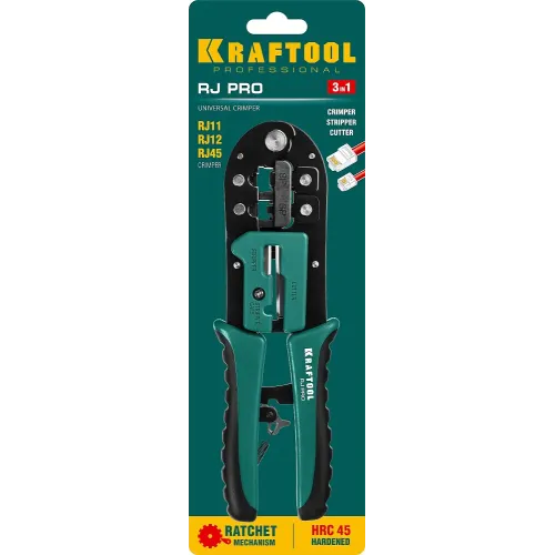 KRAFTOOL RJ-Pro, (RJ45, RJ11,RJ12), храповый механизм, универсальный кримпер (22698)