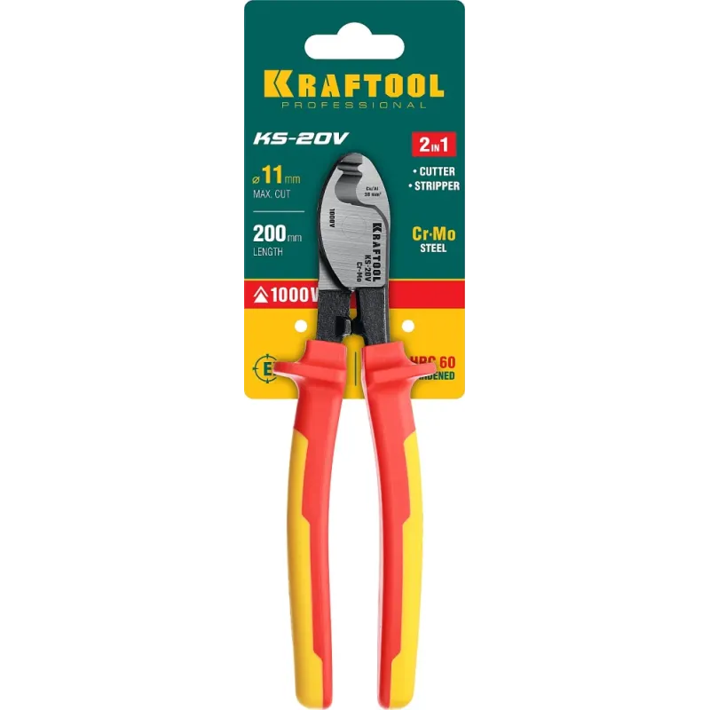 KRAFTOOL KS-20V, 1000 В, d 11мм, 200мм, диэлектрический кабелерез (23333-20V)