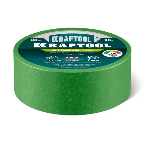 KRAFTOOL #300 Strong 38 мм х 30 м, для грубых и шероховатых поверхностей, малярная лента (12103-38)