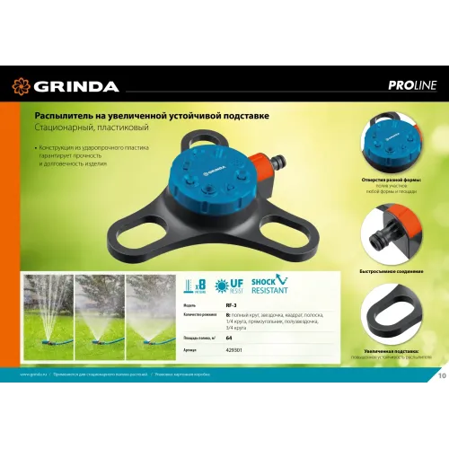 GRINDA RF-3, 8 режимов, пластиковый, на подставке, стационарный распылитель, PROLine (429301)